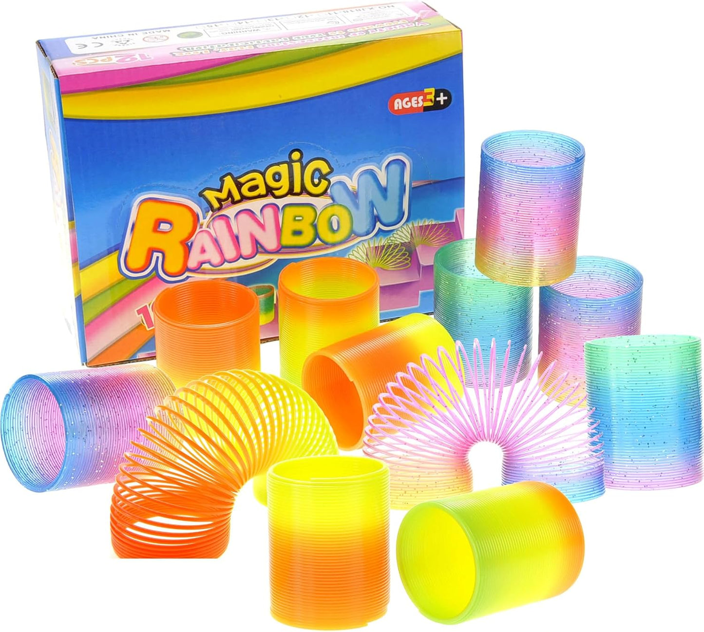 12 Pcs Slinky Toys for Kids Goodie Bag Stuffer Rainbow Slinky Party Favors Spring Toy Slinkies for Carnival Prize Classroom Exchange Gifts (2.5 inches)