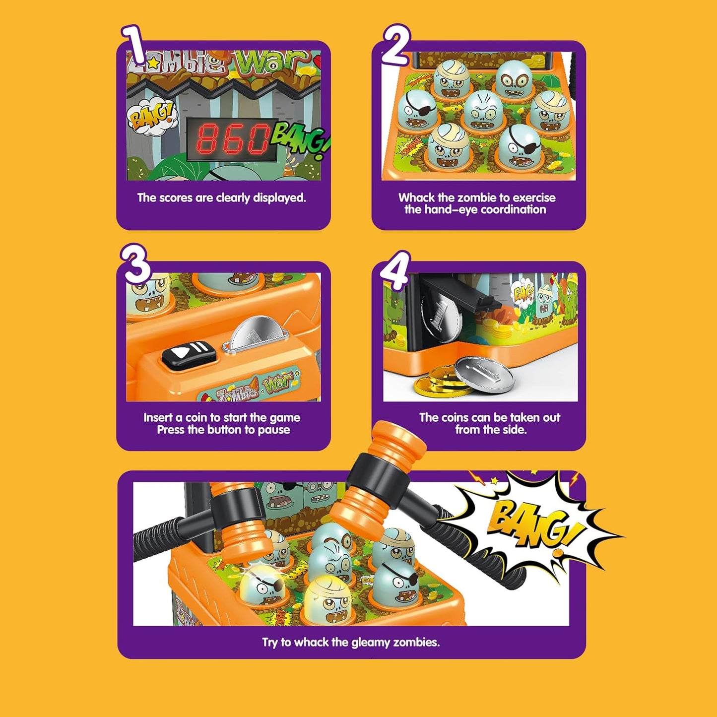 PowerTRC Arcade Pounding Mini Game for Kids | Fun Interactive Hammering and Pounding Toy | Cartoon Zombie Theme Game (2 Sets)