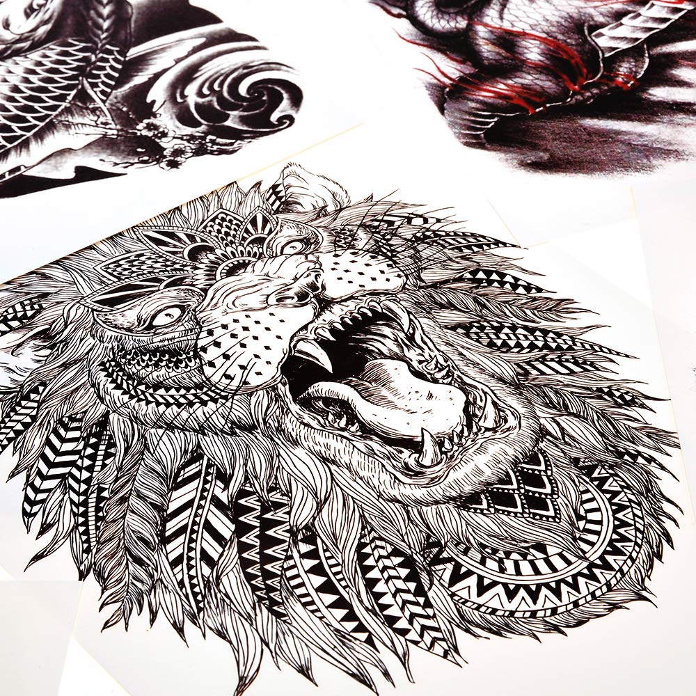 PowerTRC Temporary Tattoo Stickers, 16 Sheets Body Arm Chest Shoulder Tattoos For Men And Women, Tattoos For Halloween, Parties, Festivals. Unique Designs Animals, Symbols, And More