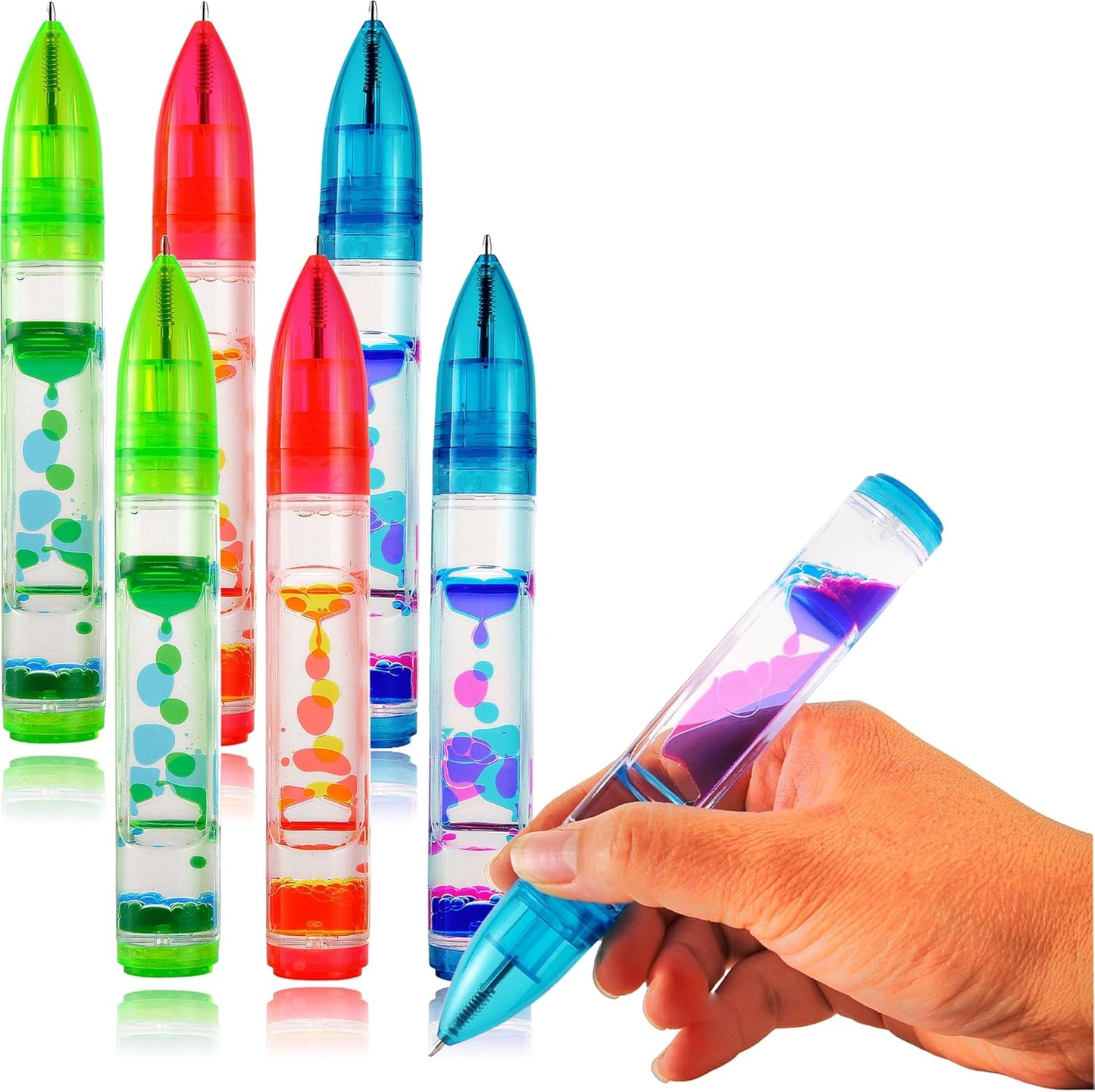 Liquid Motion Bubbler Pens Toy, Liquid Timer Pen with Retractable Ball Point Pen, Colorful Anxiety Stress Relief Calming Relaxing Writing Cool Fidget Toys for Kids & Adults (Red, Blue, Green)