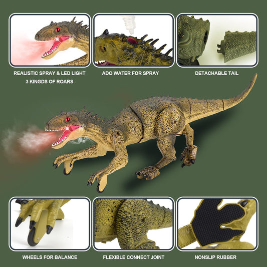 Remote Control Dinosaur for Kids Ages 3 4 5 6 7 8 9 10, Auto Mist Spraying RC LED Sound Rechargeable USB Port Realistic Outdoor 2.4G RC Dinosaur Toys Gifts for Boys Kids 3-10 Years Old Indo Rex Toys