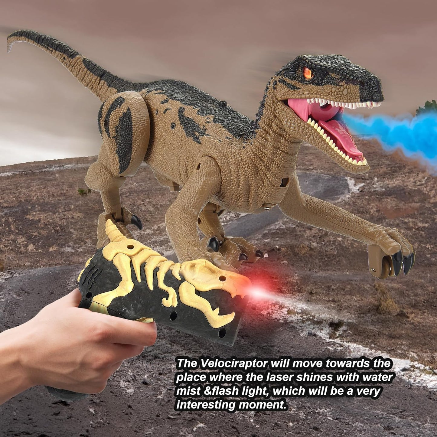 PowerTRC Remote Control Dinosaur for Boys 4-7, RC Dinosaur Toys for Kids 3-5 with Realistic Legs & Spray Stream, LED Light Chasing Dinosaur Toys for Kids 8-12 Birthday Gift