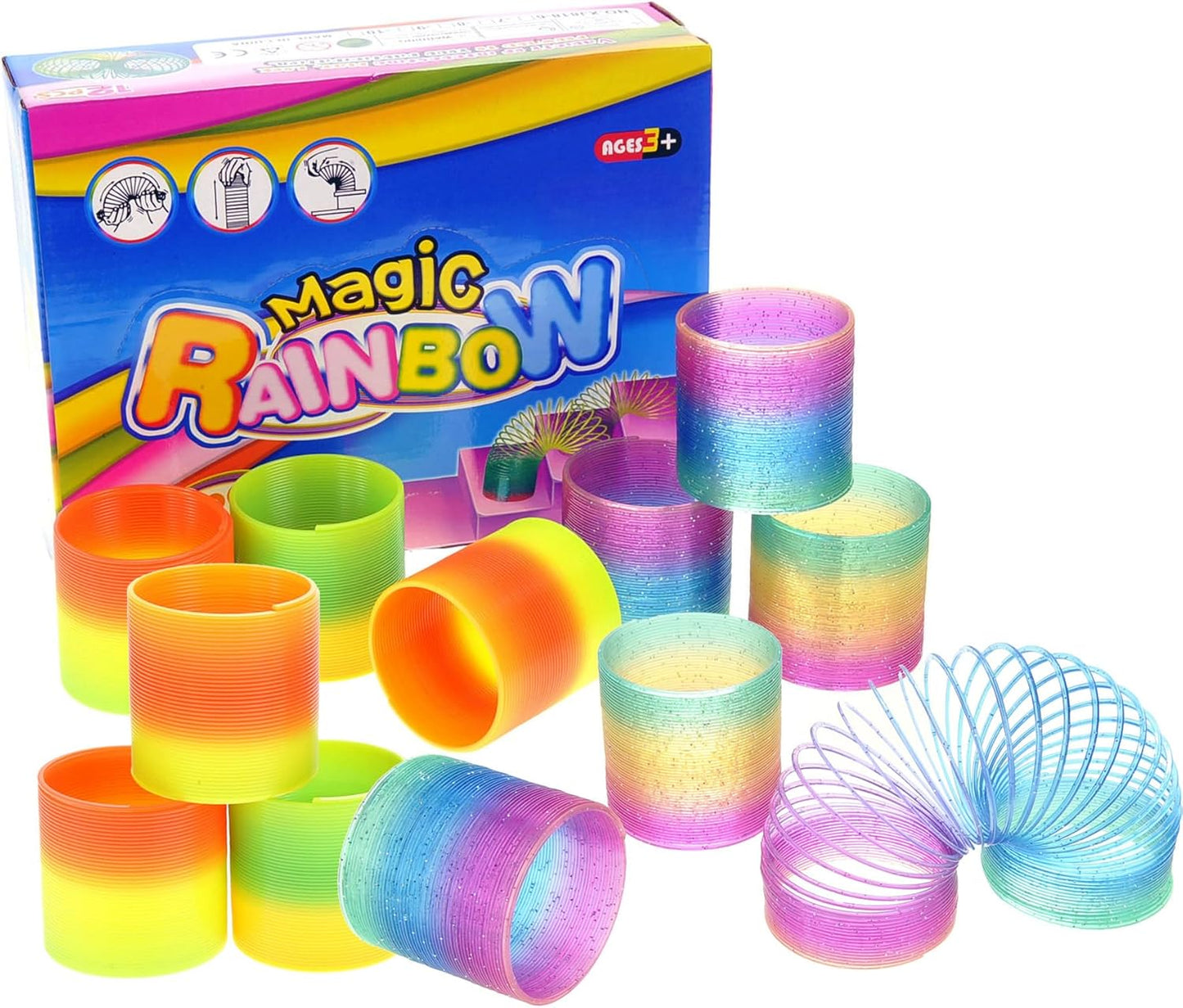 12 Pcs Slinky Toys for Kids Goodie Bag Stuffer Rainbow Slinky Party Favors Spring Toy Slinkies for Carnival Prize Classroom Exchange Gifts (2.5 inches)