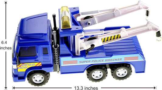 PowerTRC Tow Truck Toy for Kids | 13 inch Push & Go Realistic Friction Powered Police Wrecker with Adjustable Double Hook Christmas Toy Gift for Ages 3 & up (2 Sets)