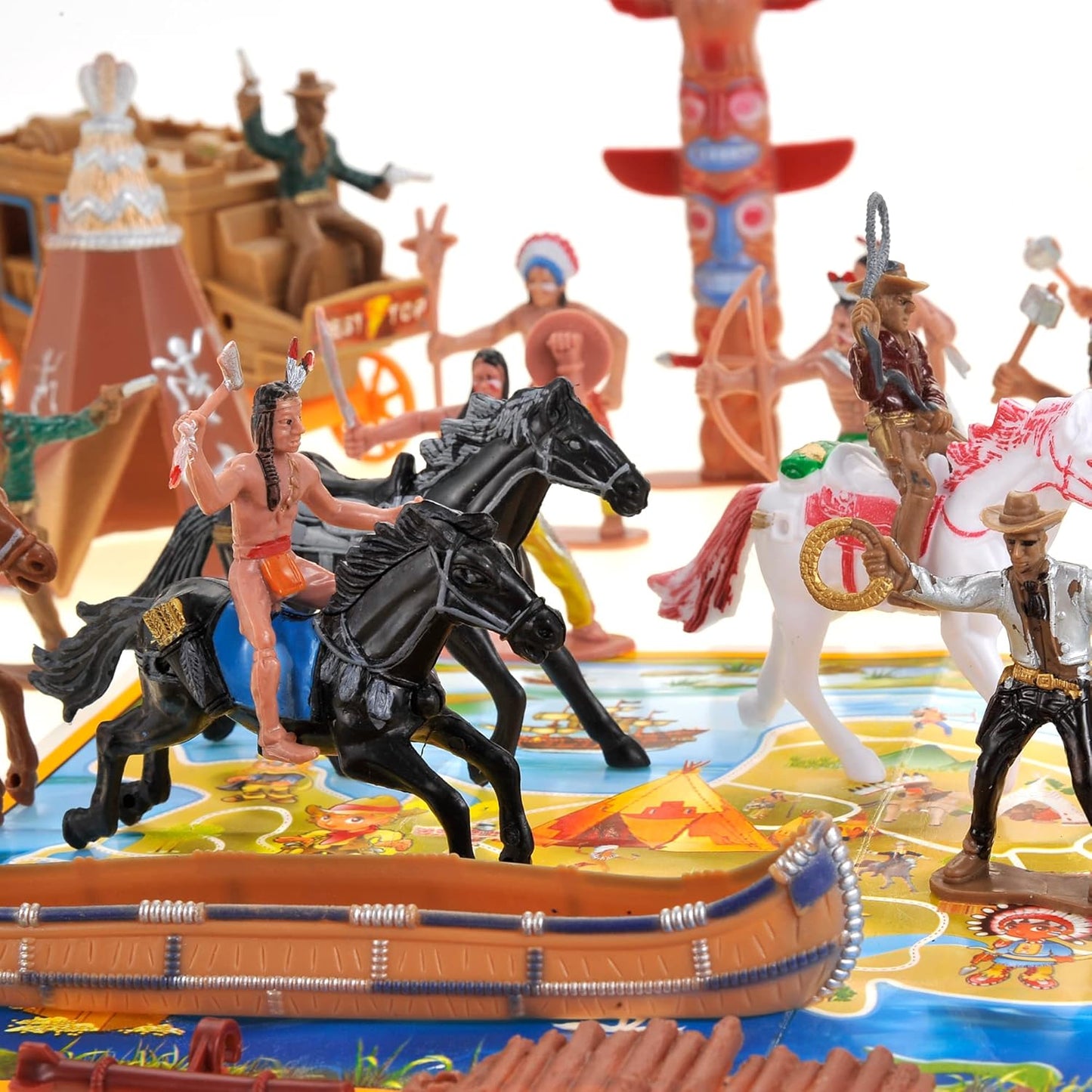 58 Pcs Wild West Cowboys and Indians Plastic Figures Toys Play Set, Toy Figure Action Soldiers and Native American Accessories Figure Playset Birthday Gift