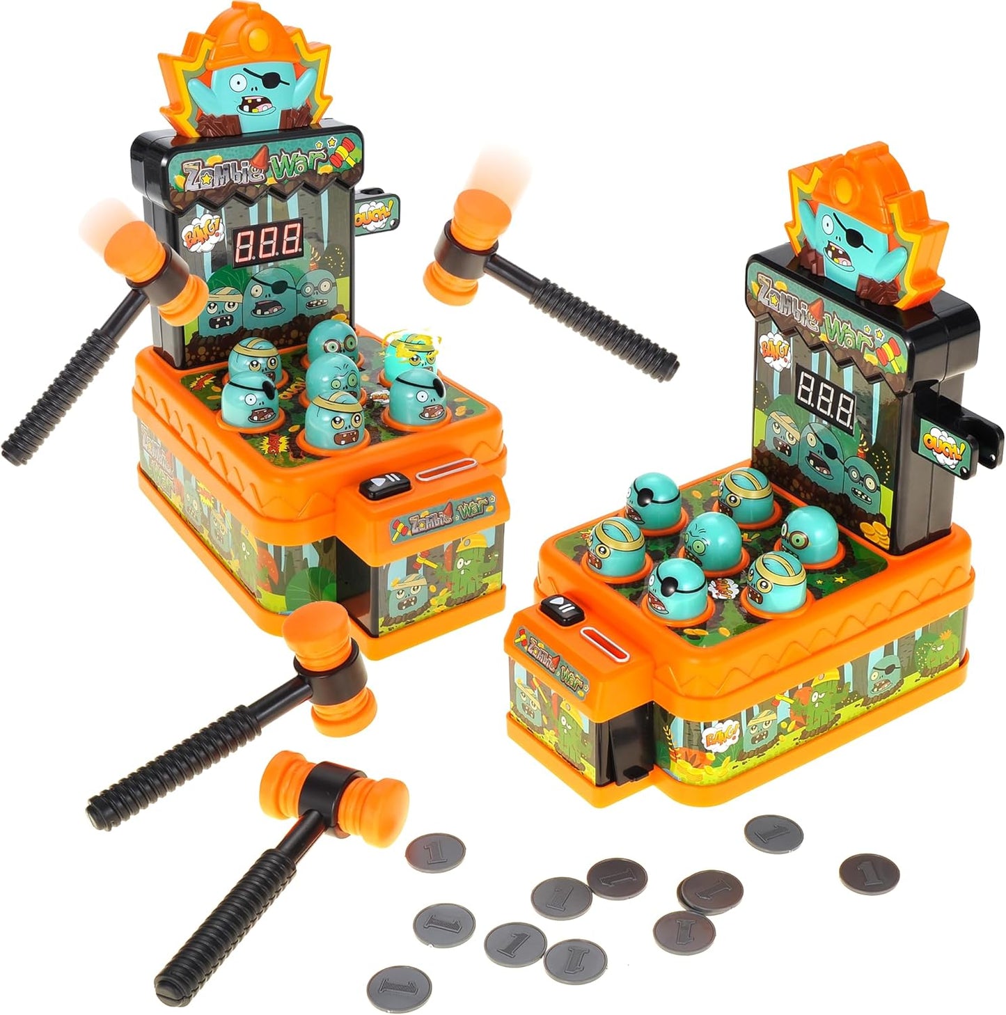 PowerTRC Arcade Pounding Mini Game for Kids | Fun Interactive Hammering and Pounding Toy | Cartoon Zombie Theme Game (2 Sets)