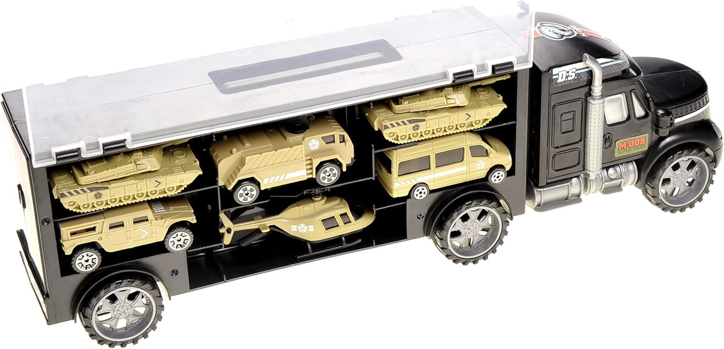 7 in 1 Military Truck Army Vehicle Models Car Toys, Mini Battle Army Toy, Tank, Humvee, Helicopter Playset Gift for Kids Military Toy Carrier for Kids Boys Ages 3 4 5 6 7+