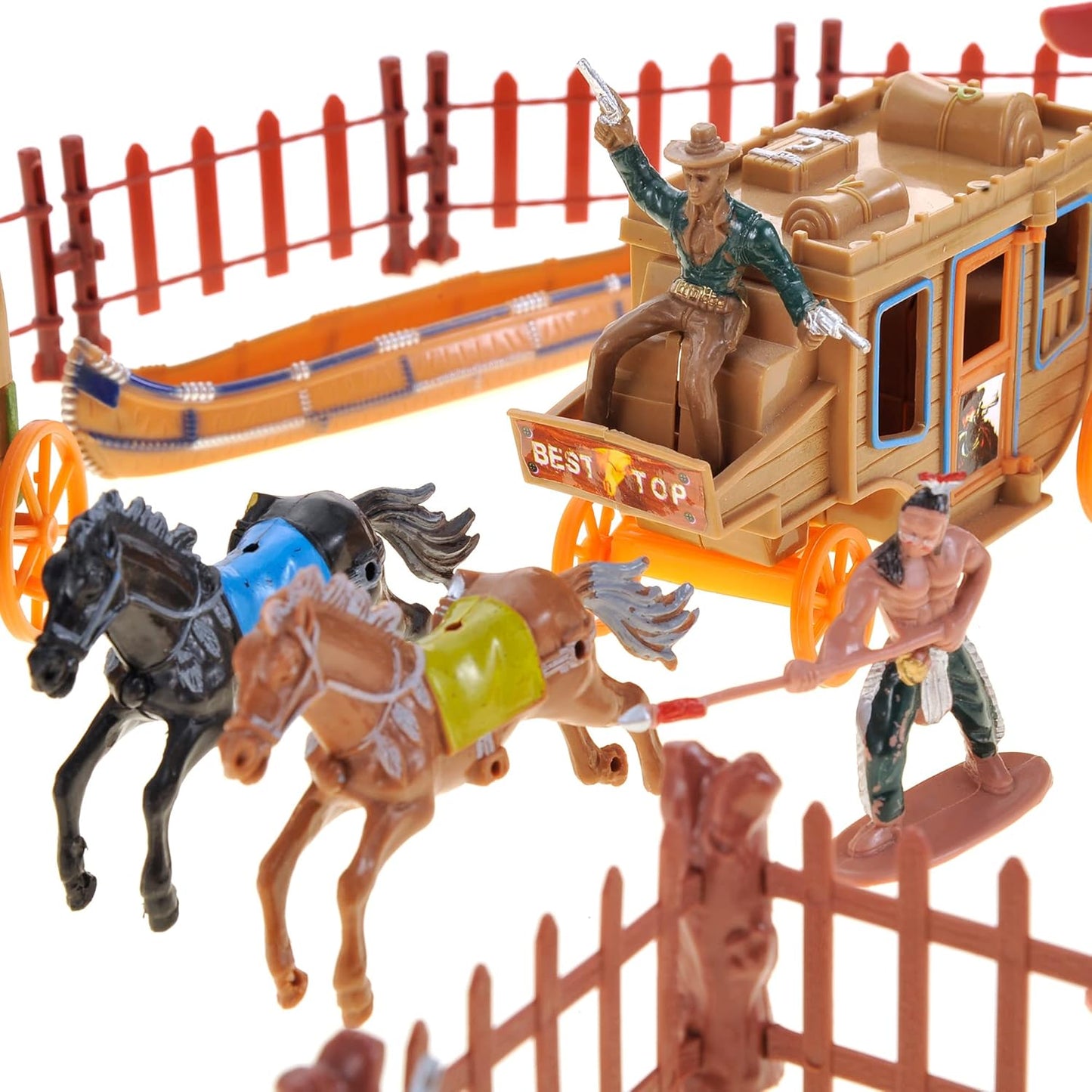 58 Pcs Wild West Cowboys and Indians Plastic Figures Toys Play Set, Toy Figure Action Soldiers and Native American Accessories Figure Playset Birthday Gift