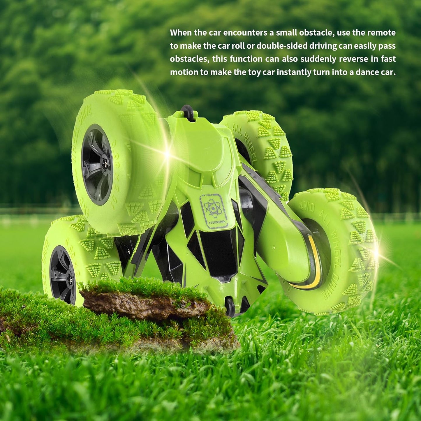 PowerTRC RC Stunt Remote Control Car 360° Rotating 4WD Double-Sided Flips Toy for Boys Girls Birthday Gift Green