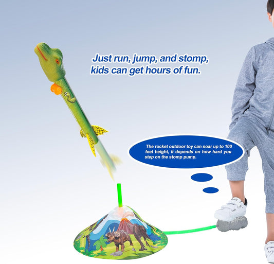 Dinosaur Toy Blasters Launchers | Launch up to 100 ft | 2 Launching Stands | 8 Dino Foam Head Colorful | Park, Backyard, Outdoor Play Toy Gifts for Kids Ages 3 4 5 6 7 8 9 10+