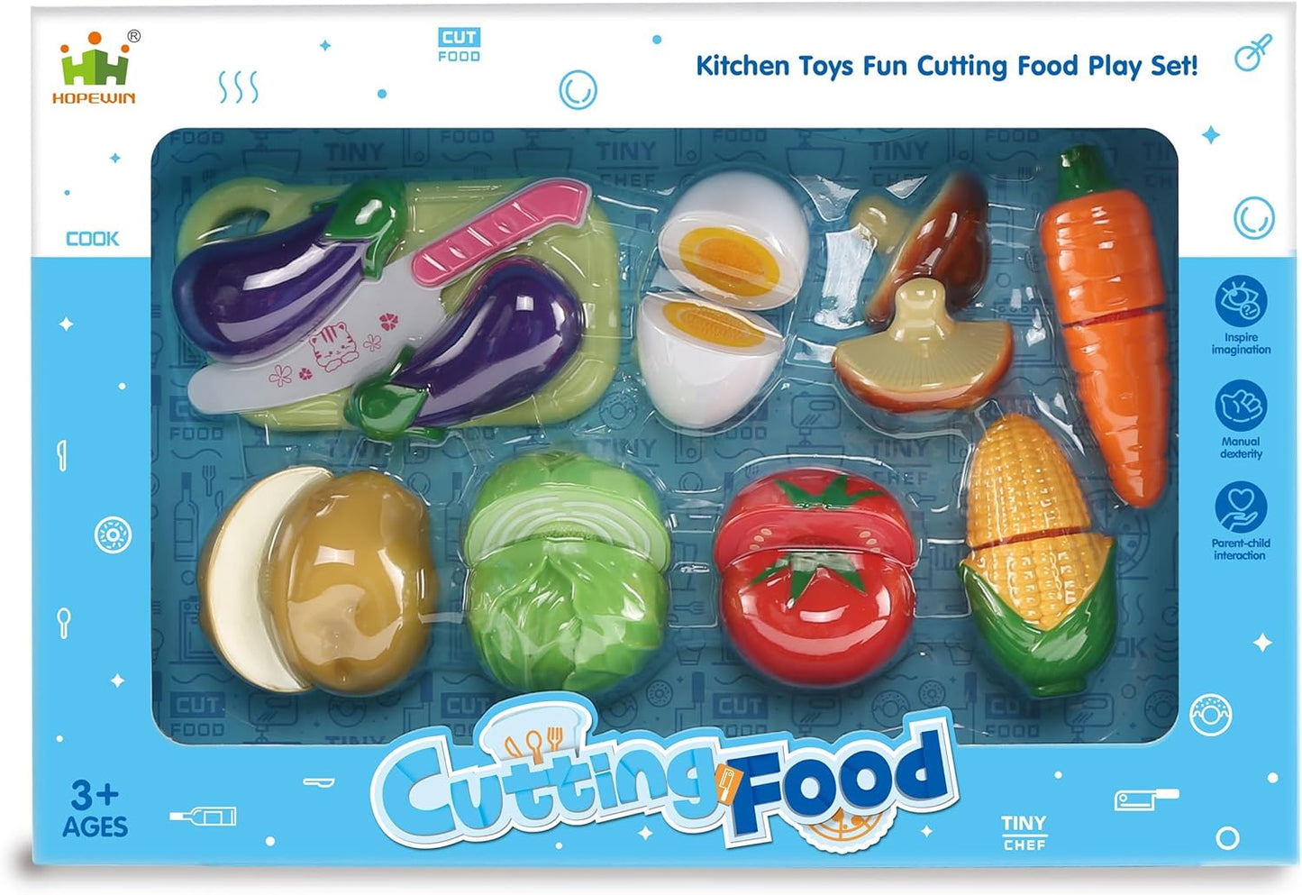 18 Pcs 10 Items Kitchen Cutting Play Fruit & Vegetables Toy for Kids | Pretend Cooking Vegan Play Set | Educational & Imaginative Birthday Gift for Toddler & Baby, Boys & Girls