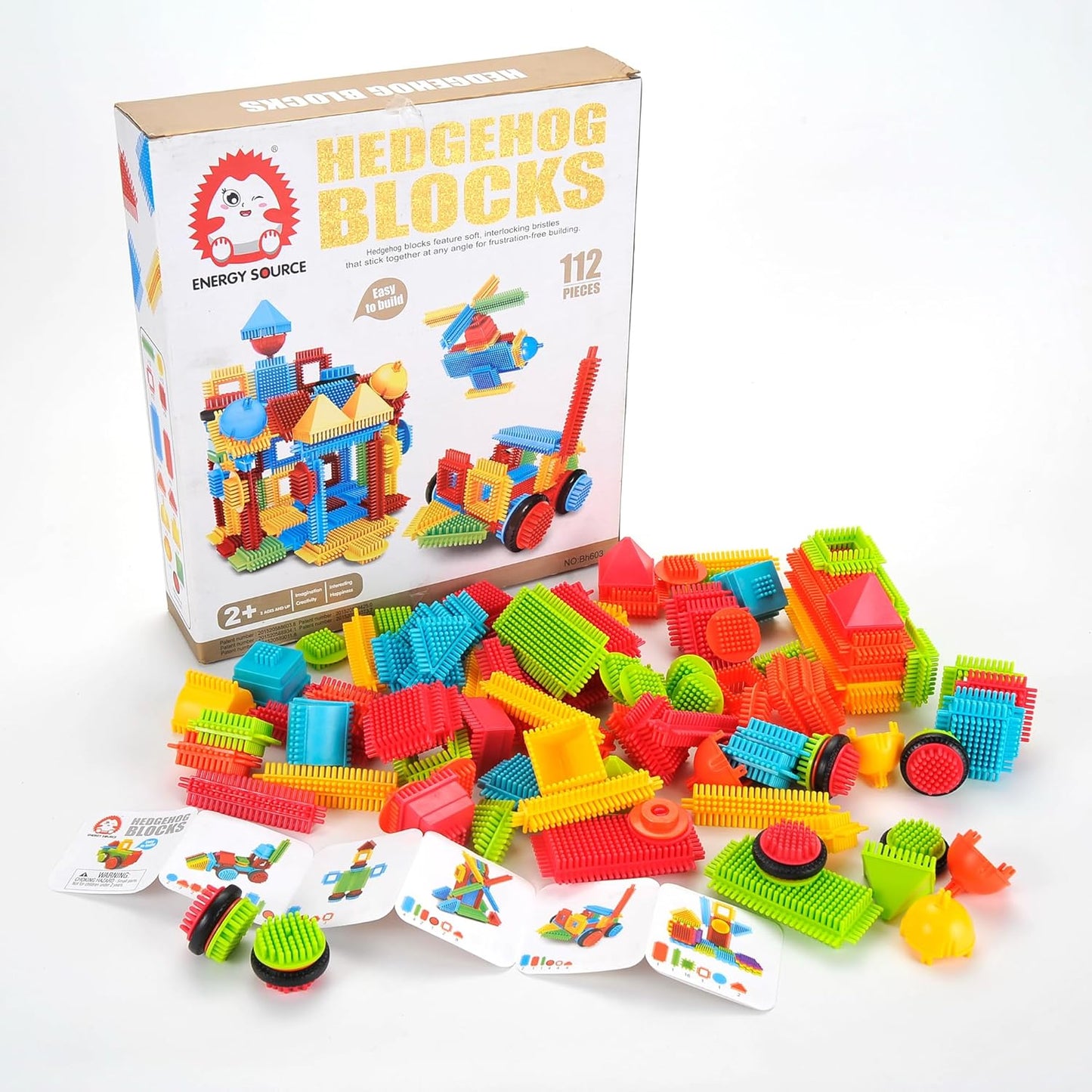 112 Pcs Hedgehog Building Blocks Tiles Building Toys for Kids Ages 4-8, Soft Interlocking Bristles Blocks Educational STEM Learning Preschool Toys