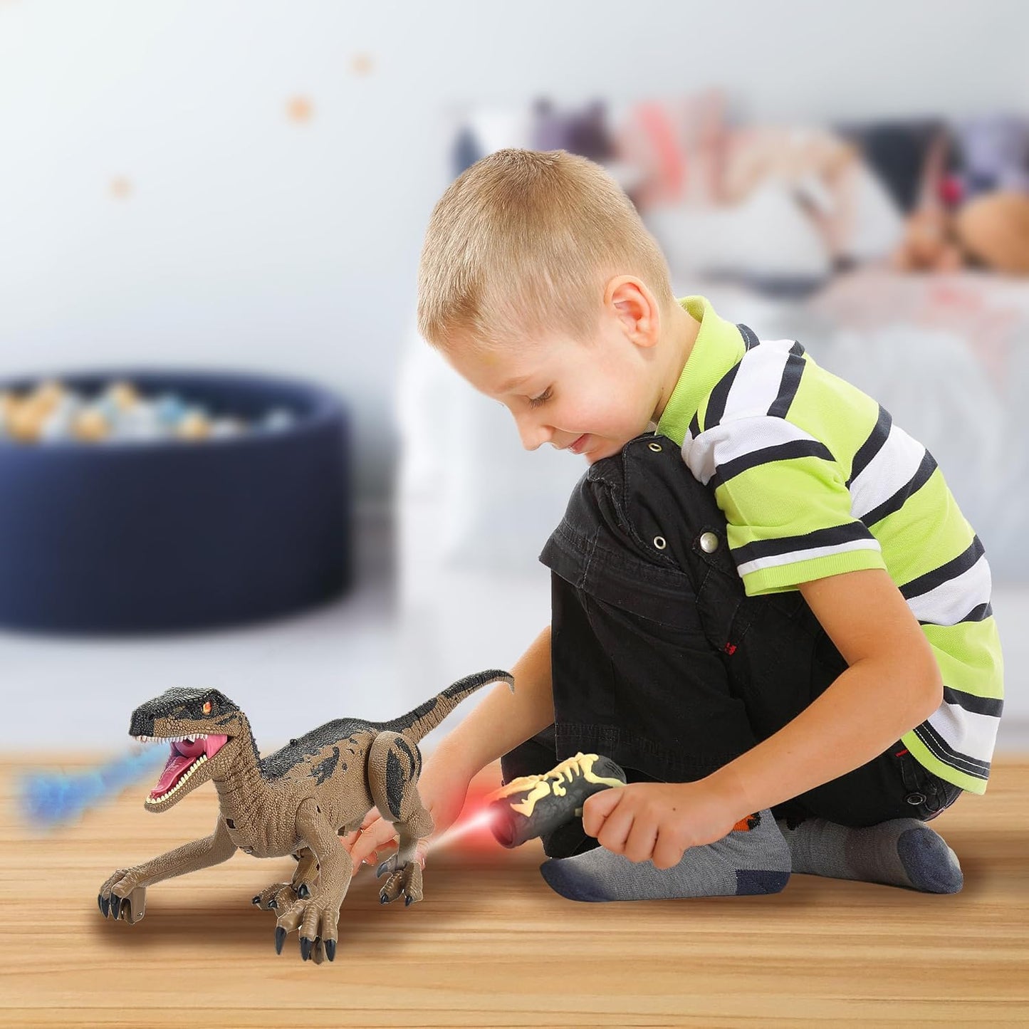 PowerTRC Remote Control Dinosaur for Boys 4-7, RC Dinosaur Toys for Kids 3-5 with Realistic Legs & Spray Stream, LED Light Chasing Dinosaur Toys for Kids 8-12 Birthday Gift