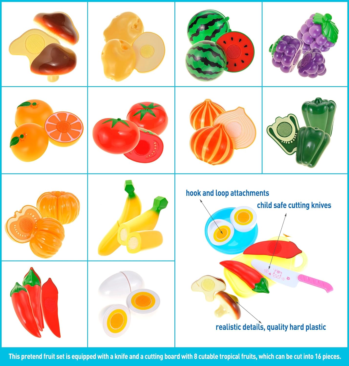 28 Pcs 16 Items Kitchen Cutting Play Fruit & Vegetables Toy for Kids | Pretend Cooking Vegan Play Set | Educational & Imaginative Birthday Gift for Toddler & Baby, Boys & Girls