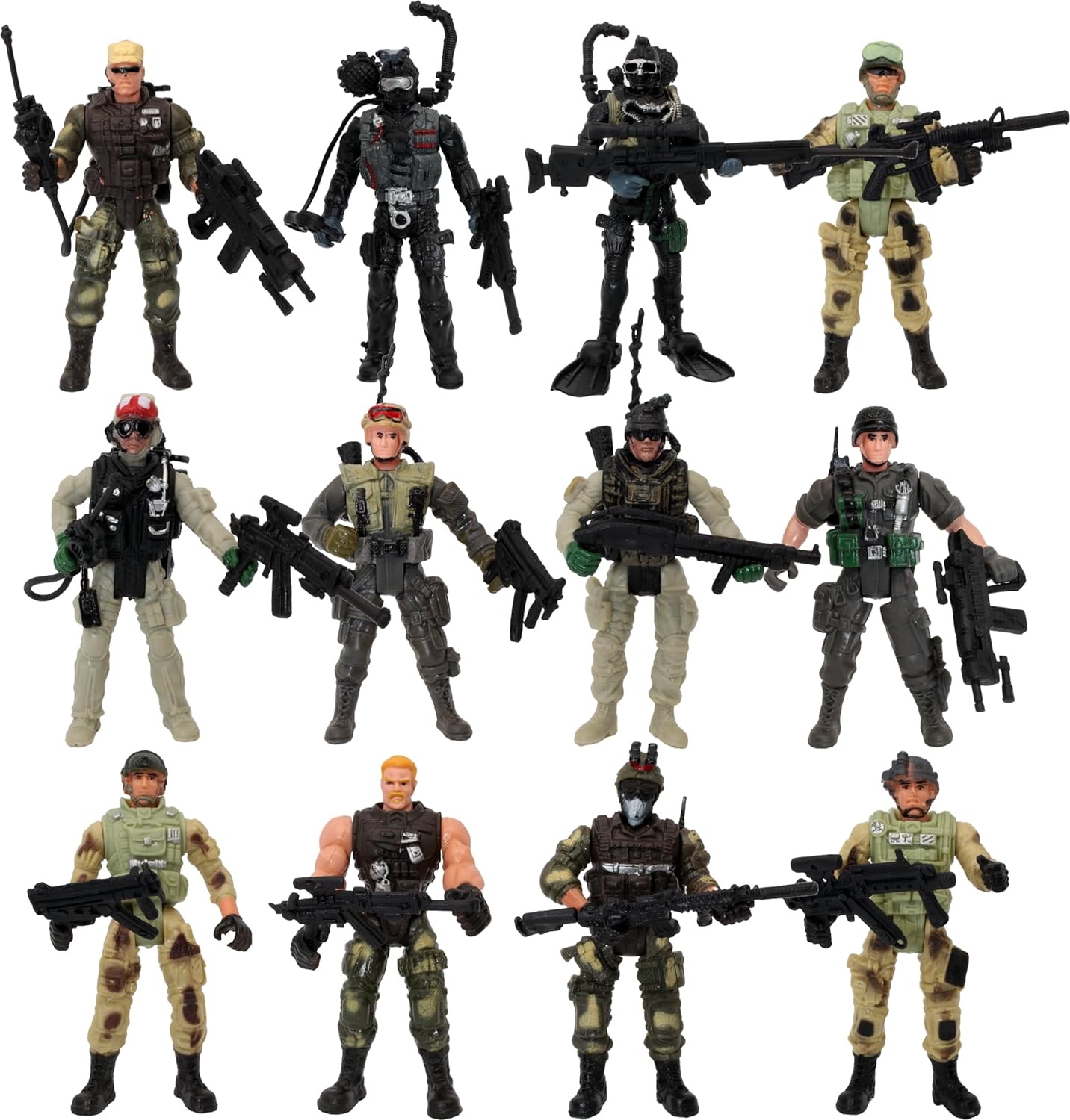 12 Pack Toy Soldiers Action Figures - US Army Men and Special Forces SWAT Team, Joint Movable with Military Weapons Accessories for Boys 8-12