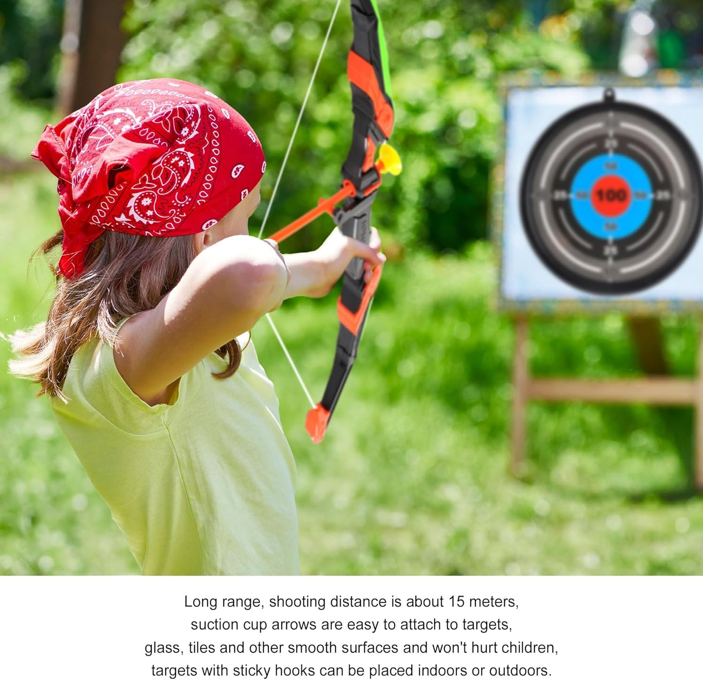 2 Pack Bow and Arrow Set for Kids 8-12, Suction Cup Bow and Arrow Game Set with Target Practice LED Light Up Kids Archery Set Outdoor Play Toys 2 Quivers 2 Blasters 20 Arrows & Darts