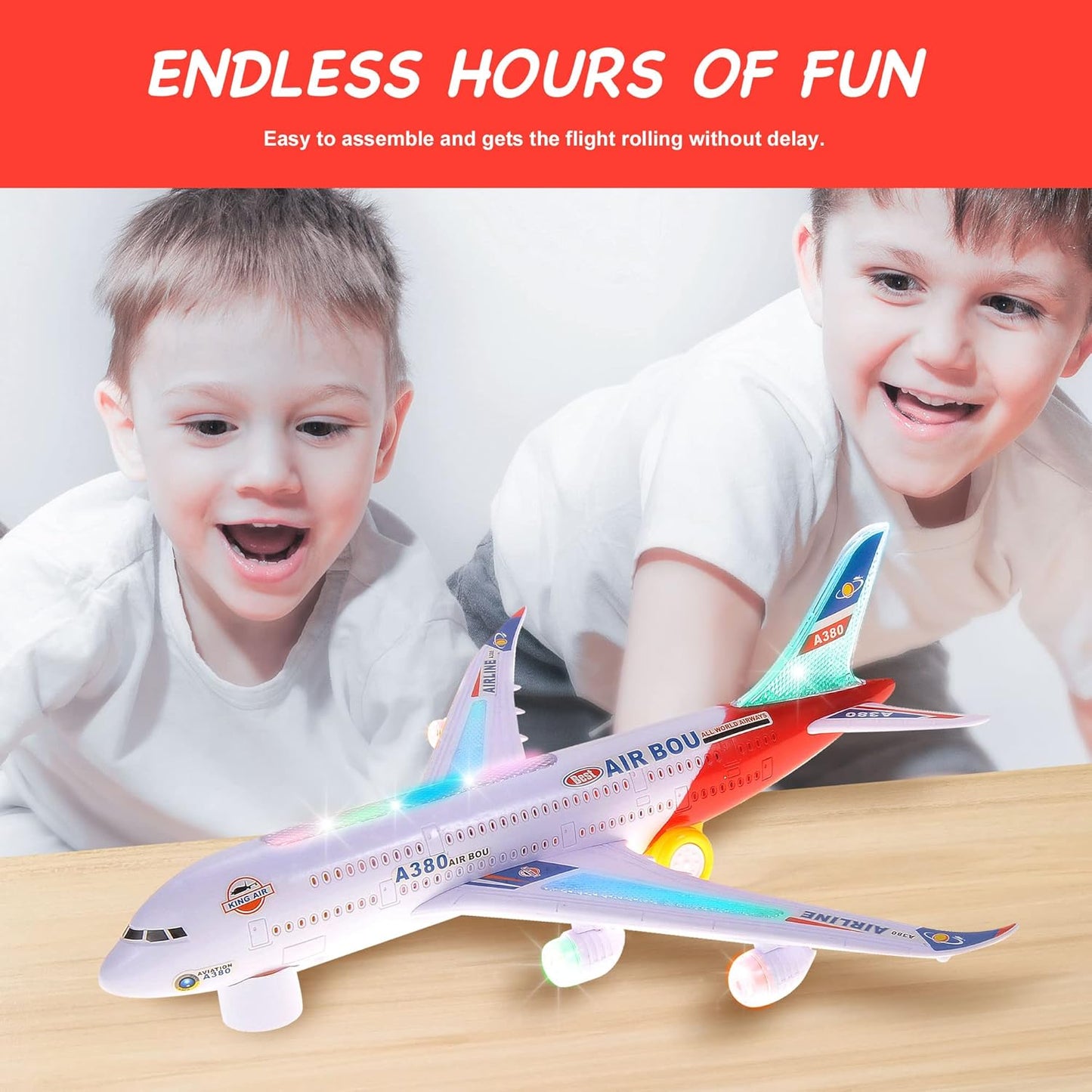 2 Packs Kids Airplane Toys, Bump & Go Action Toddler Toy Airplane with LED Flashing Light, Music, Airplane Sound, Great Gift for Boys Girls Ages 3-12