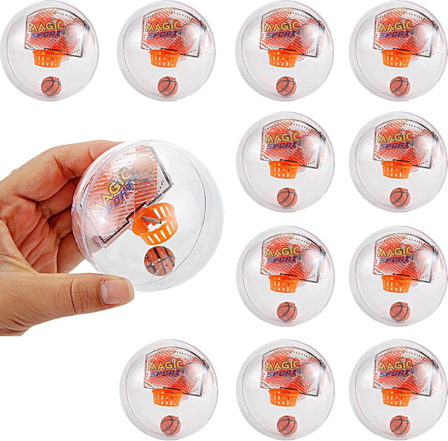 12 Pcs Mini Basketball Handheld Shooting Ball Hoop Fidget Game with Light & Sound, Bag Fillers, Bulk Toys, Party Favors Birthday Carnival Prizes for Kids, Adults