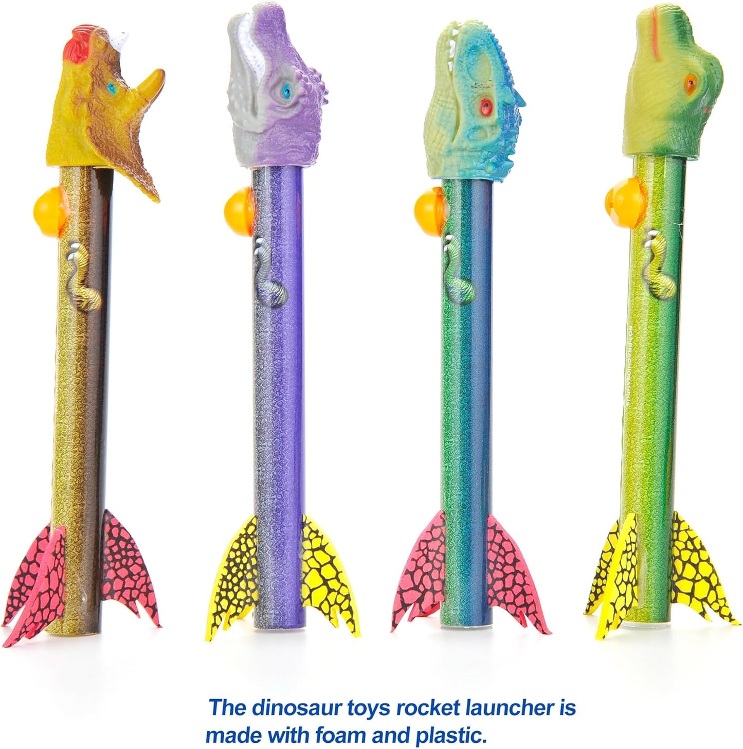 Dinosaur Toy Blasters Launchers | Launch up to 100 ft | 2 Launching Stands | 8 Dino Foam Head Colorful | Park, Backyard, Outdoor Play Toy Gifts for Kids Ages 3 4 5 6 7 8 9 10+