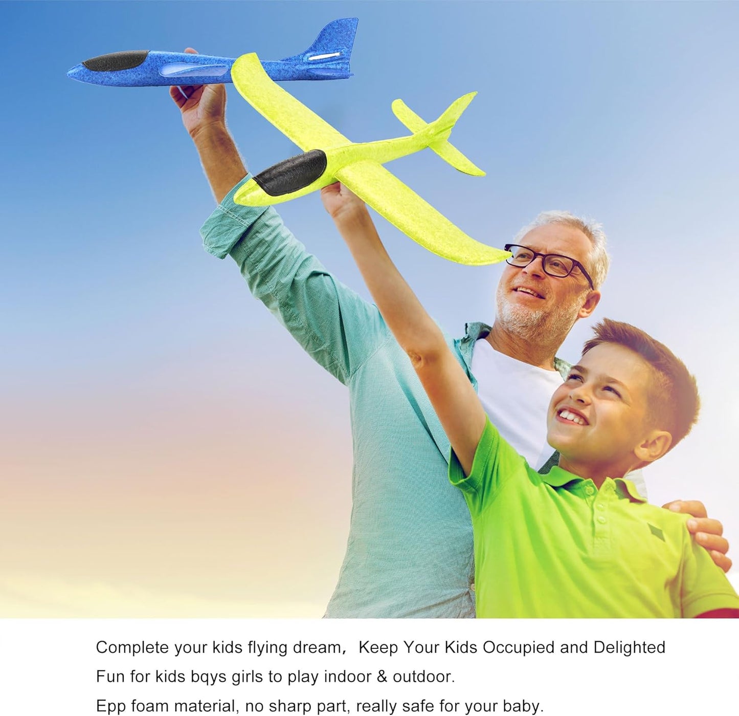 8 Pack Large 17.5” Foam Airplanes for Kids, 2 Flight Modes, Styrofoam Glider Planes, Throwing Flying Foam Airplane, Outdoor Sports Game Toys, Birthday Gifts for Girls 3-12 Years Old Boys