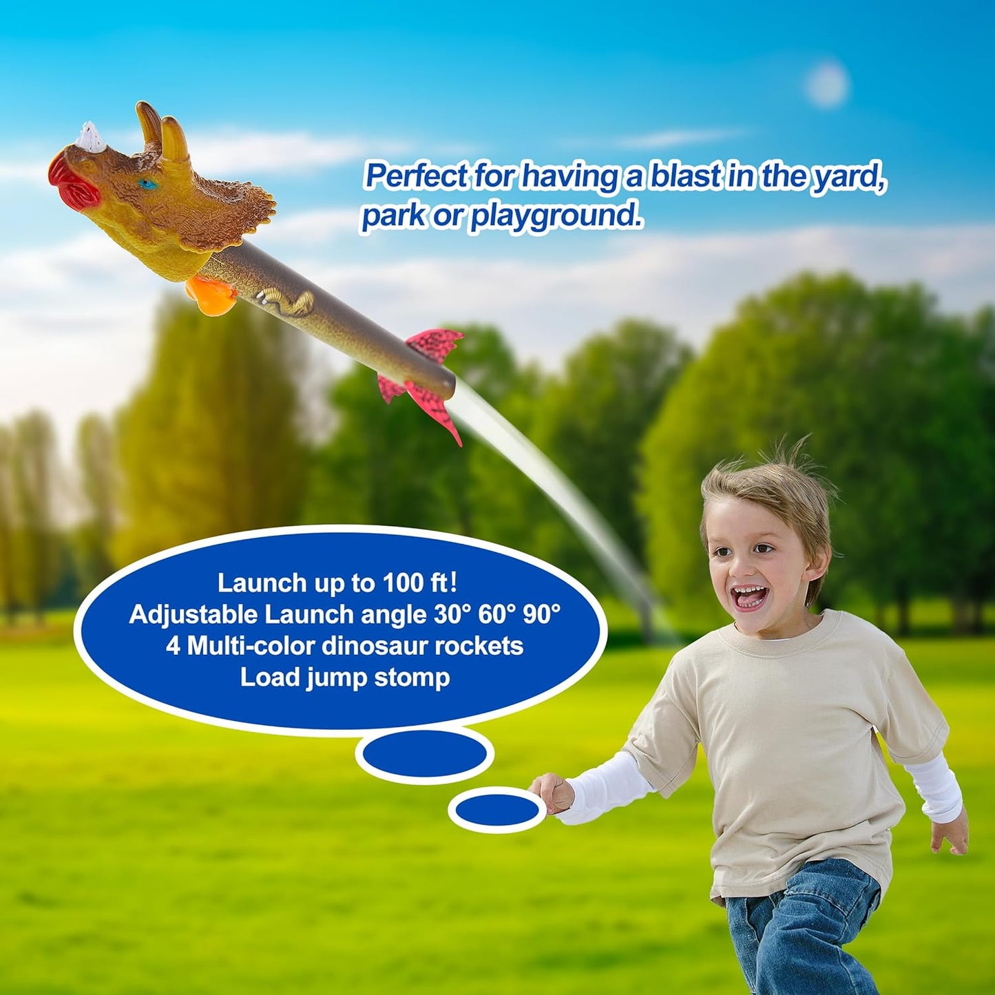 Dinosaur Toy Blasters Launchers | Launch up to 100 ft | 2 Launching Stands | 8 Dino Foam Head Colorful | Park, Backyard, Outdoor Play Toy Gifts for Kids Ages 3 4 5 6 7 8 9 10+