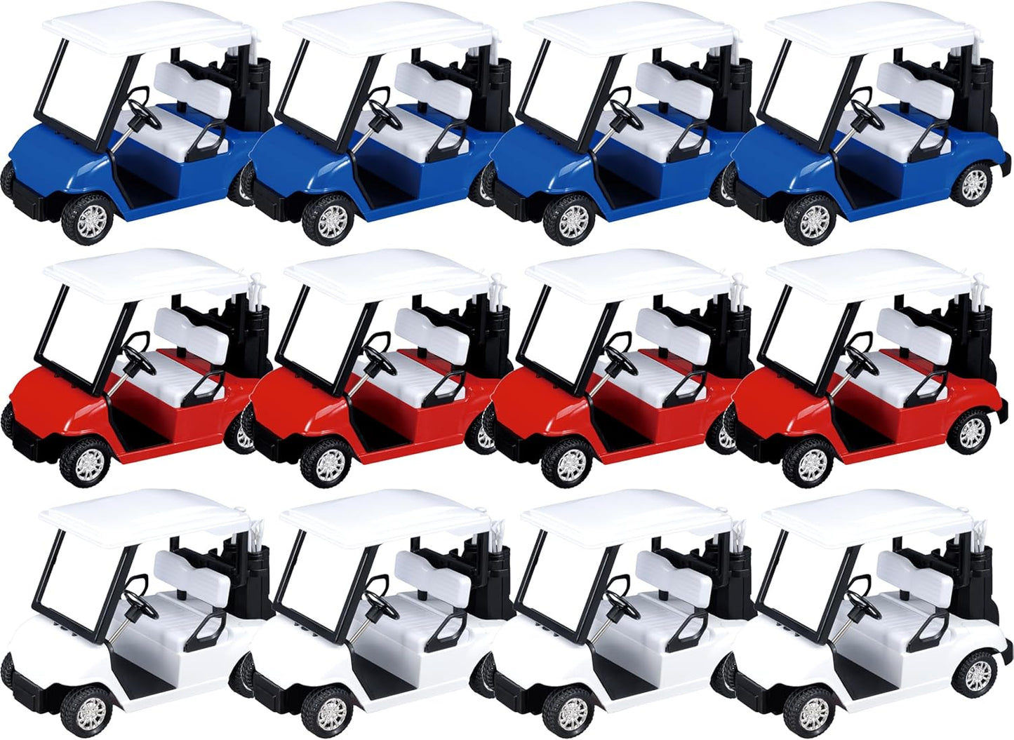 6 Pcs Diecast Toy Golf Carts with Clubs, Mini Metal Alloy Die Cast Pullback Display Model Desk Decor Golf Cart Cake Decorations Topper (4.75 inches)