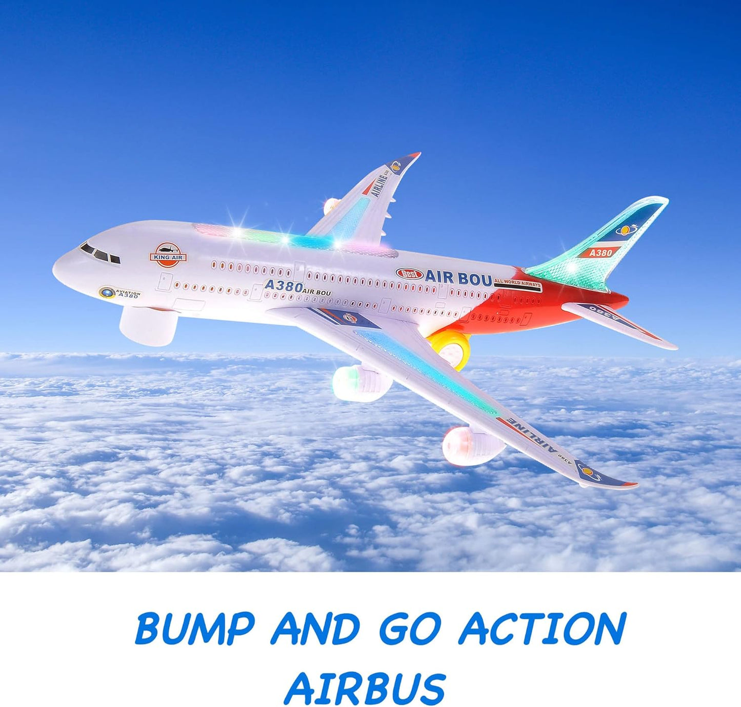 2 Packs Kids Airplane Toys, Bump & Go Action Toddler Toy Airplane with LED Flashing Light, Music, Airplane Sound, Great Gift for Boys Girls Ages 3-12