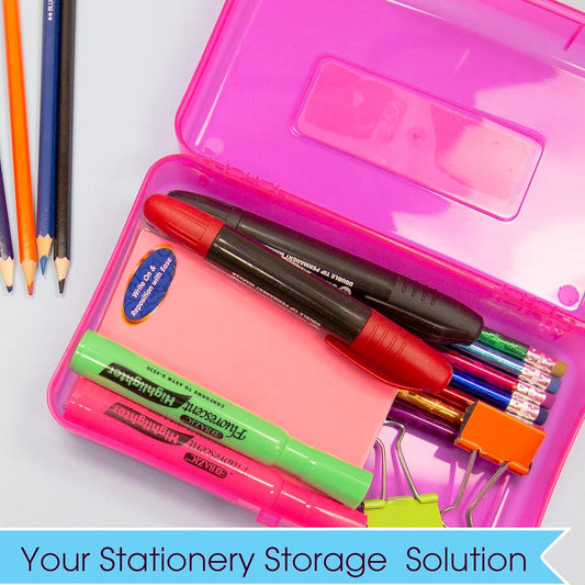 Plastic Pencil Case Utility Storage Box, Bright Color, Multi Purpose Organizer for Pens Pencils, 4-Pack