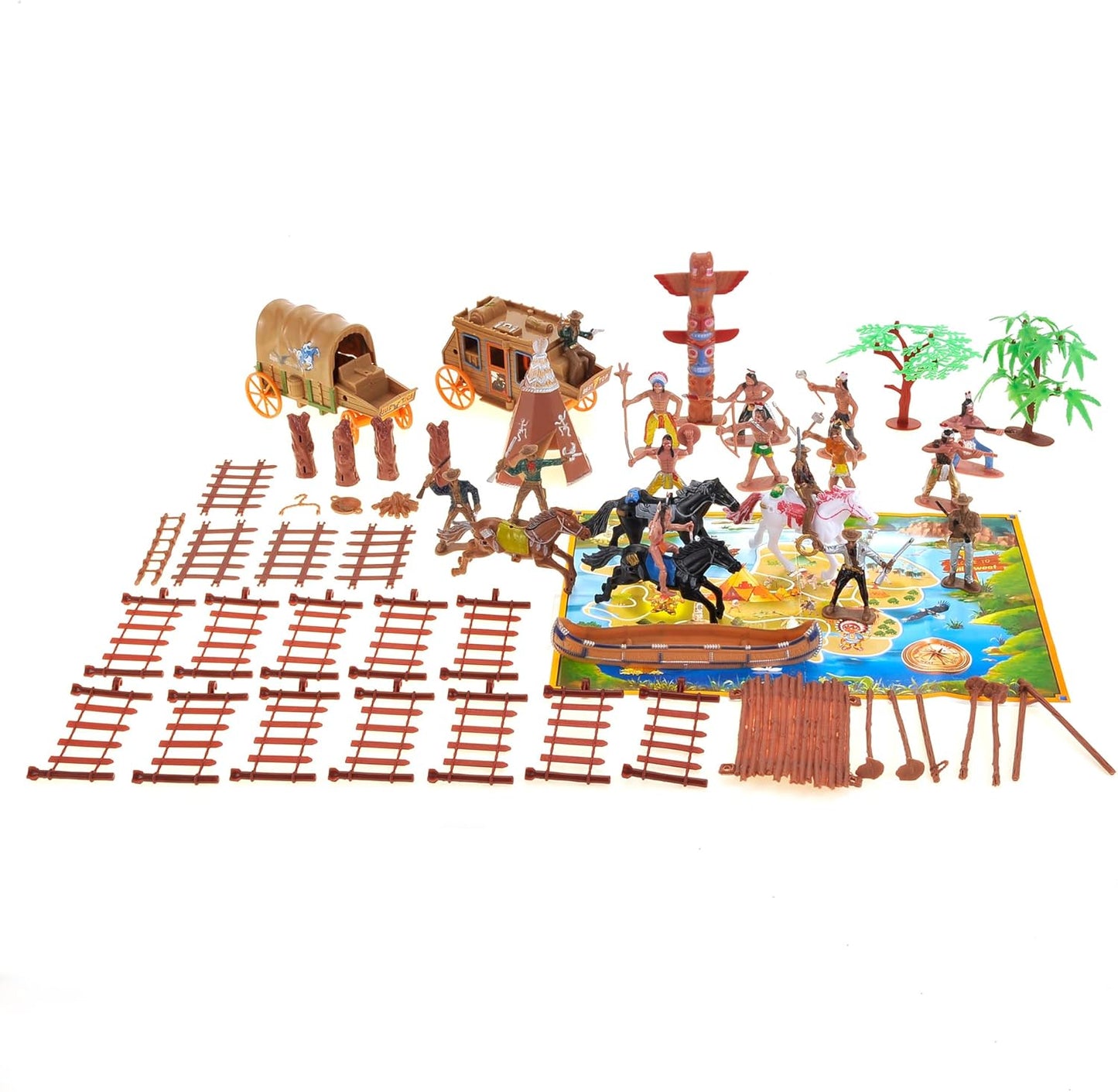 58 Pcs Wild West Cowboys and Indians Plastic Figures Toys Play Set, Toy Figure Action Soldiers and Native American Accessories Figure Playset Birthday Gift