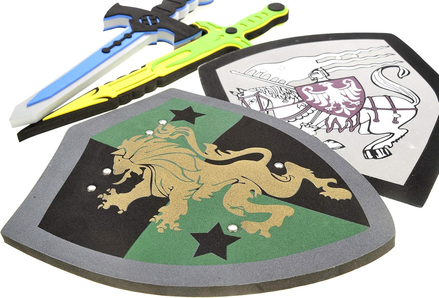 Sword and Shield Play Set | Unique Design | Foam Weapons | Kids Play Knights | White Eagle & Golden Lion Shield