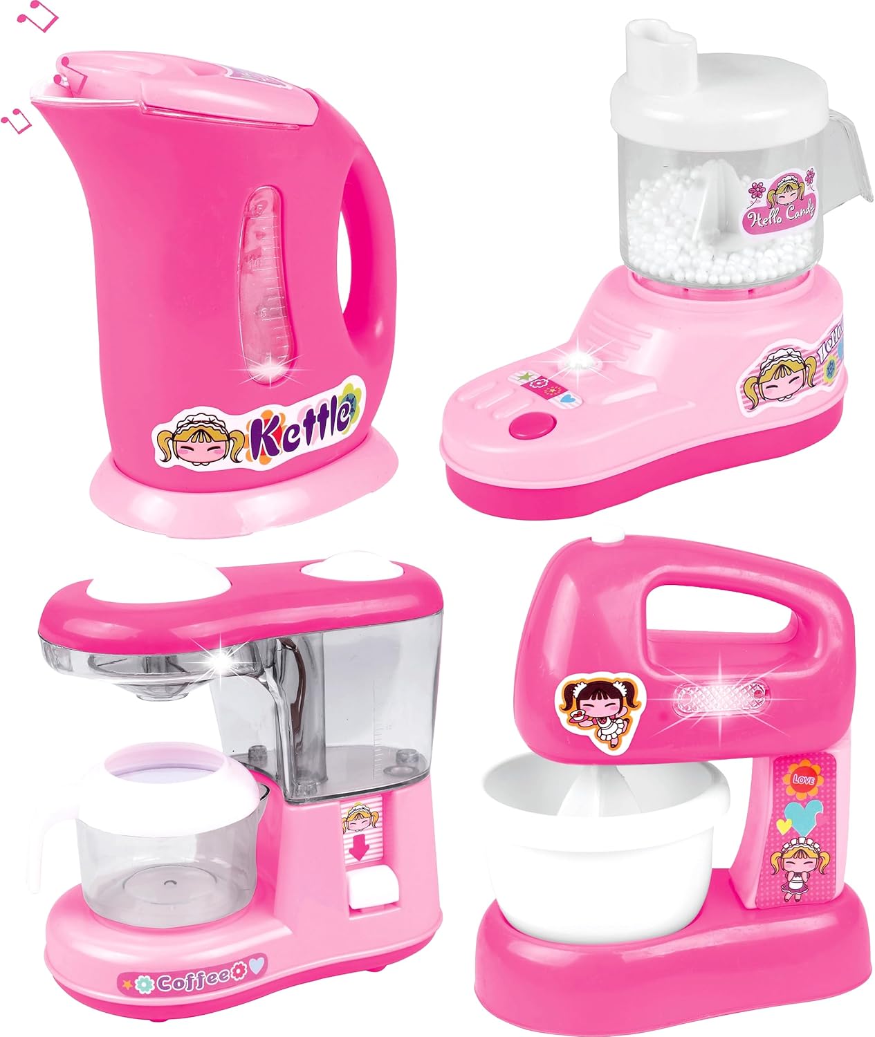 Kitchen Appliance Playset with Light & Sound – Includes Kettle, Coffee Maker, Mixer, and Accessories for Kids Age 4-8 – Fun Pretend Play Kitchen Appliances