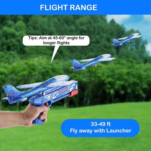 3 Pack Airplane Launcher Toys, 13.8” LED Catapult Foam Glider Plane Toy for Boys, 2 Flight Modes Outdoor Sport Flying Toys for Kids