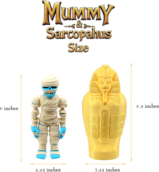 PowerTRC Articulated Mummy with Sarcophagus – 3D Printed Ancient Egypt Collectible Figurine, Desk Decor, Shelf Display, Halloween Decoration, Made in USA
