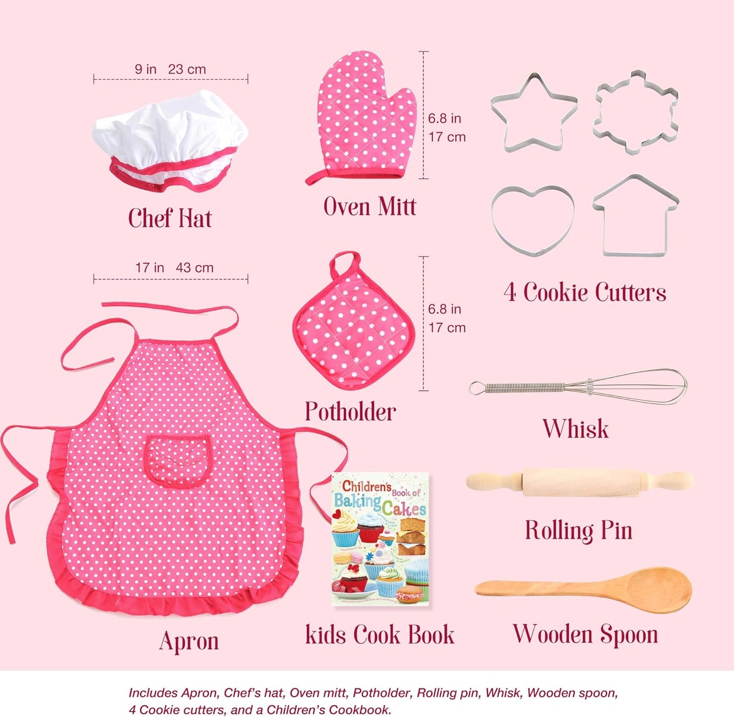 Toddler Cooking Apron for Girls, Cooking and Baking Set for Little Girls, Toddler Chef Outfit Chef Costume Kids Chef Hat and Apron 3-5 Pretend Play