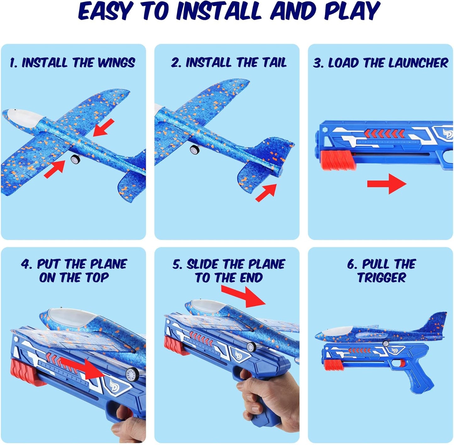 3 Pack Airplane Launcher Toys, 13.8” LED Catapult Foam Glider Plane Toy for Boys, 2 Flight Modes Outdoor Sport Flying Toys for Kids