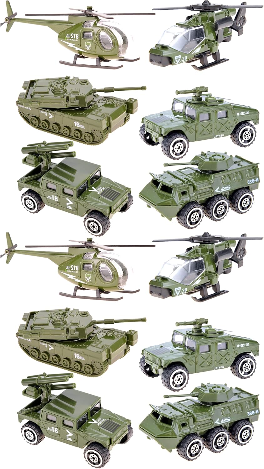 Diecast Military Vehicles, 6 Pack Alloy Metal Vehicles Models Car Toys Army Toys, Tank, Truck, Panzer, Anti Air Vehicle, and Helicopters Playset for Kids Toddlers Boys