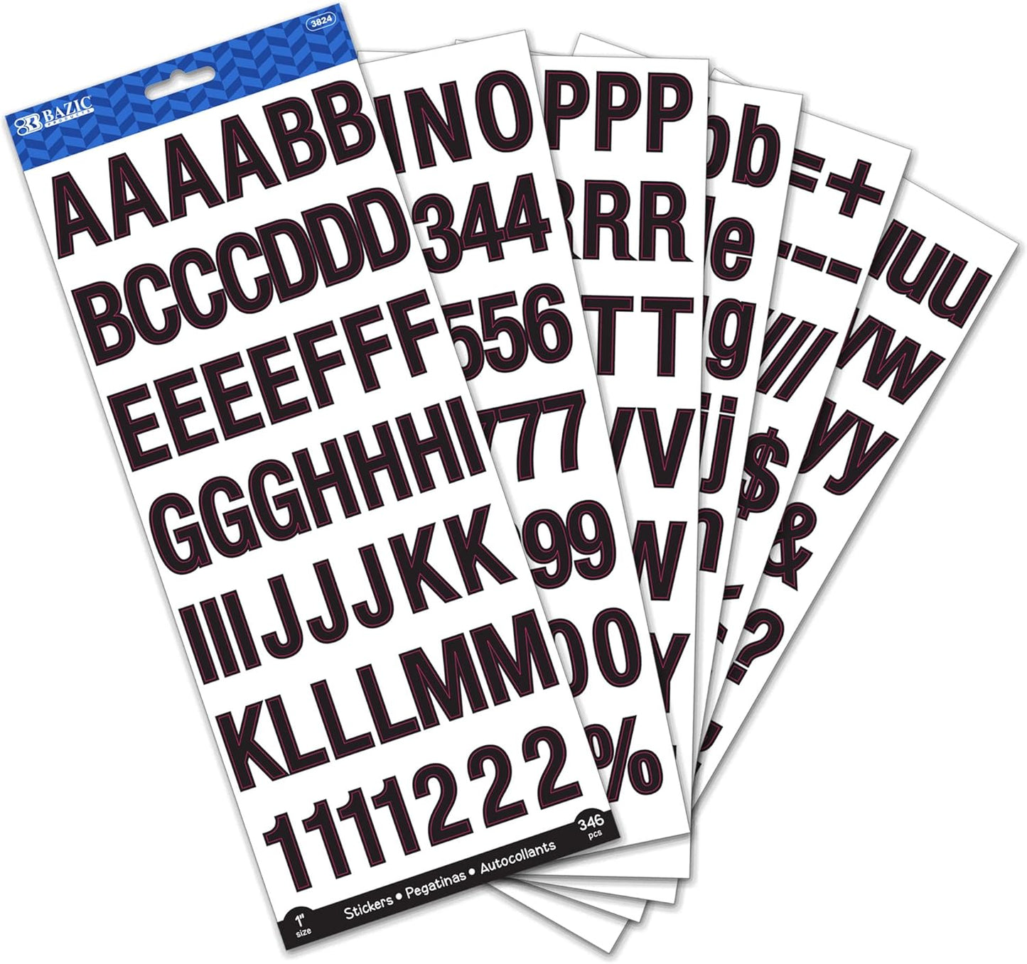 Alphabet Numbers Stickers Black Colors, 1" A to Z 0 to 9 Self-Adhesive Sticker for DIY Cards Scrapbooks Labeling (346/Pack), 1-Pack