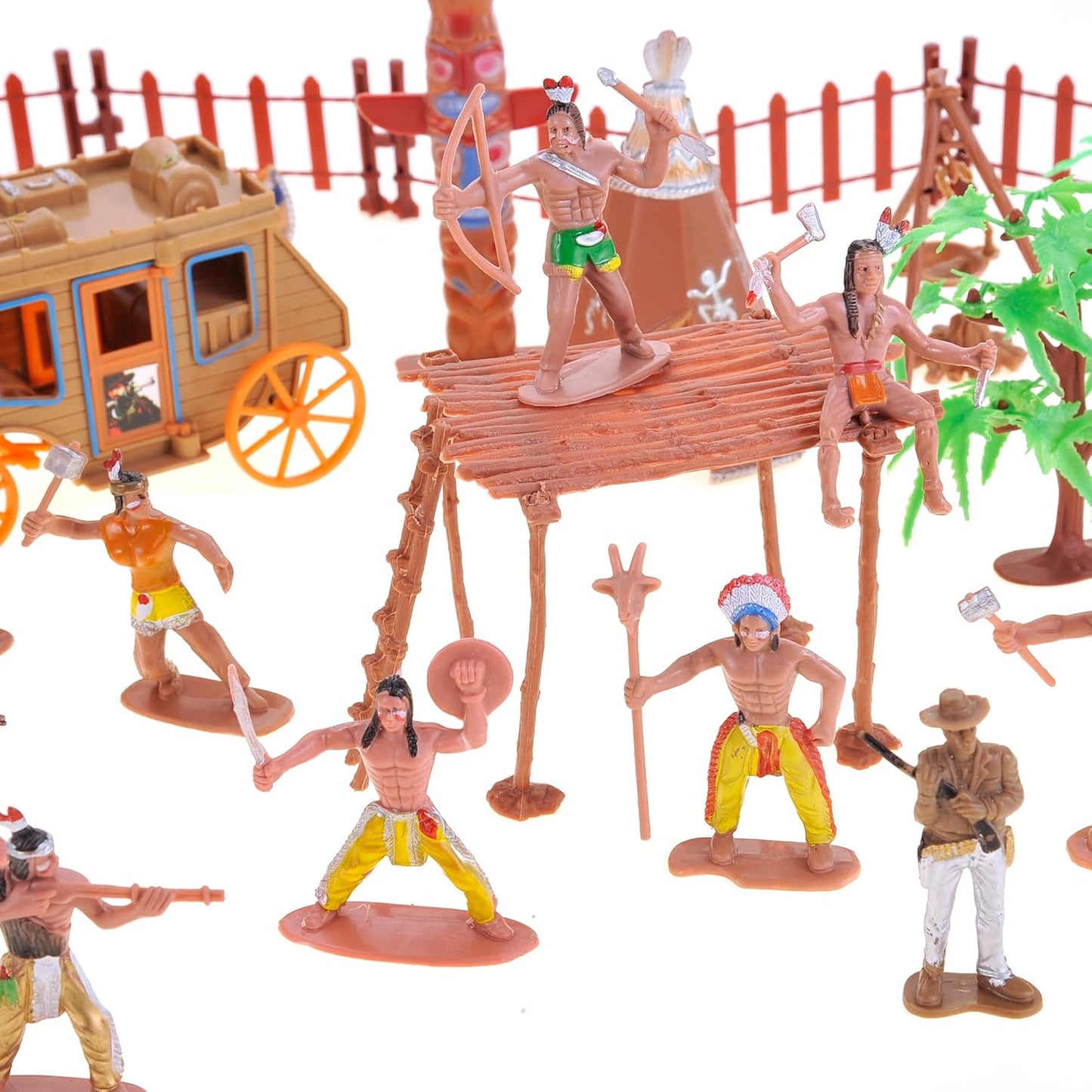 58 Pcs Wild West Cowboys and Indians Plastic Figures Toys Play Set, Toy Figure Action Soldiers and Native American Accessories Figure Playset Birthday Gift