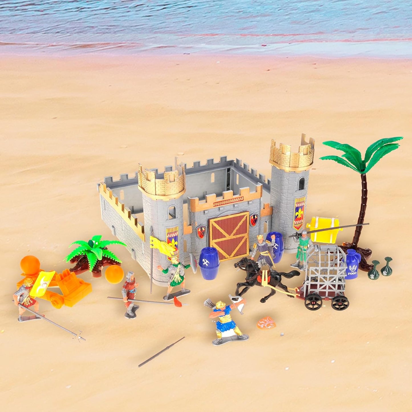 Roman Era Kingdom Action Figures with Toy Armys, Knights, Horse, Castle, Treasure Chests, Catapult and Figurines Playset for Kids