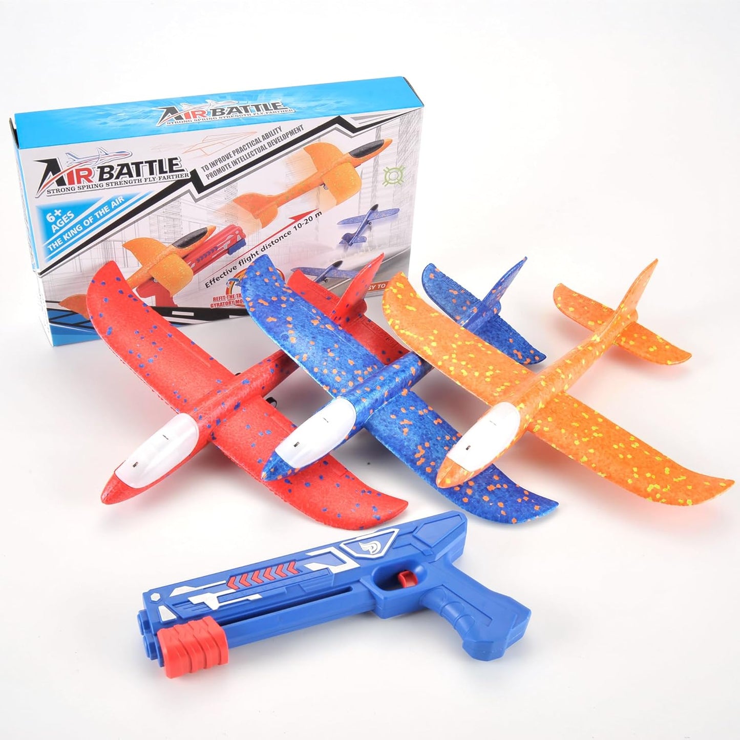 3 Pack Airplane Launcher Toys, 13.8” LED Catapult Foam Glider Plane Toy for Boys, 2 Flight Modes Outdoor Sport Flying Toys for Kids