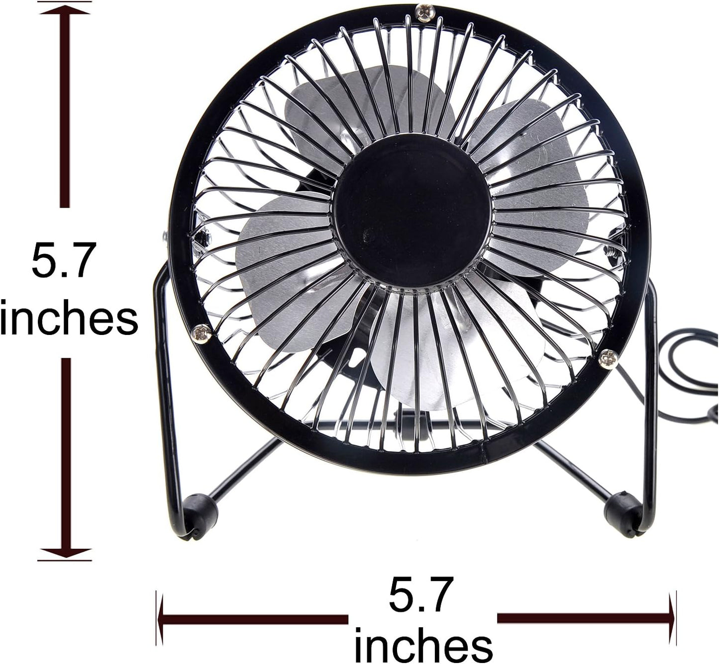 Mini USB Table Desk Personal Fan (Metal Design, Quiet Operation 3.9' USB Cable, High Compatibility)