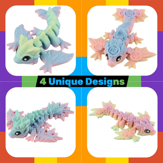 PowerTRC 10 Pack 3D Printed Dragon Baby Wyverns – Matte Rainbow Articulated 3D Printed Dragon Party Favors, Gift Bags & Collectibles