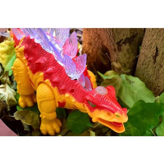 Electronic Walking Stegosaurus Jurassic Dinosaur Toy Figure for Toddlers w/Sounds, Tail Swing Action & Lights Dino Gift for Kids Boys Girls