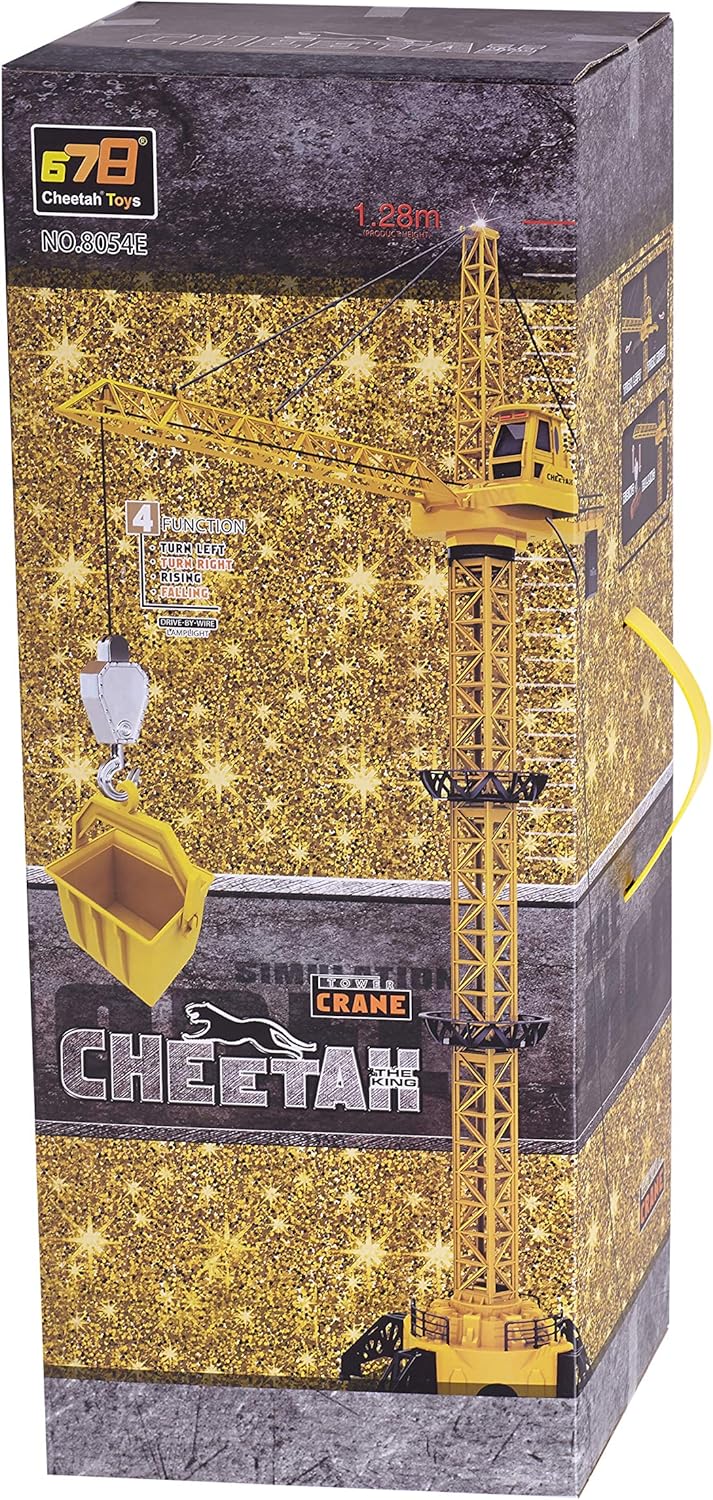 PowerTRC RC 50 inches Tall Wired Crawler Crane Remote Control Construction Toy with Tower Lights & Adjustable Heigh for Kids