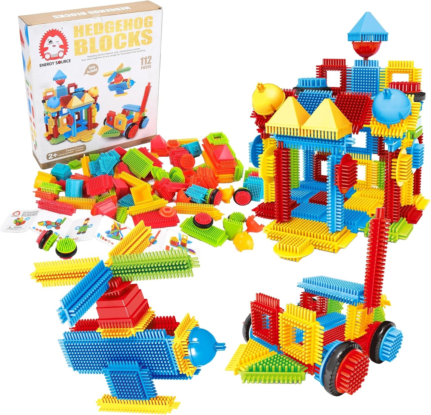 112 Pcs Hedgehog Building Blocks Tiles Building Toys for Kids Ages 4-8, Soft Interlocking Bristles Blocks Educational STEM Learning Preschool Toys