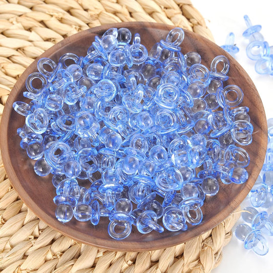 144 Pcs Mini Acrylic Blue Pacifiers for Baby Shower Games, 0.86 Inch Bulk Baby Shower Decoration Chupones para Gender Reveal Table Decorations Party Favors