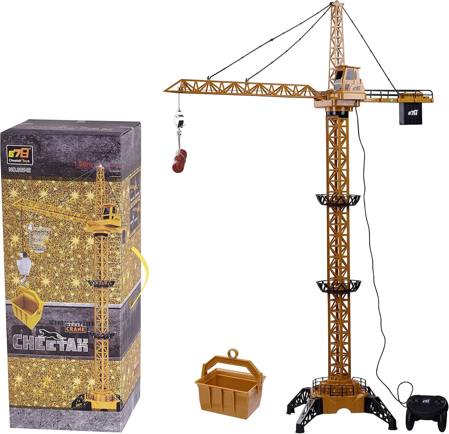PowerTRC RC 50 inches Tall Wired Crawler Crane Remote Control Construction Toy with Tower Lights & Adjustable Heigh for Kids