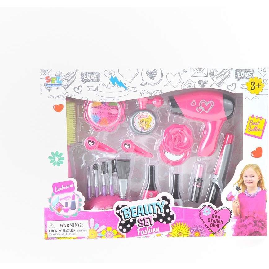 Dress Up Make Up Salon Beauty Play Set | Realistic Pretend Play Set | Fashion Kit for Girls | Hair Dryer, Makeup Set, Brushes & Accessories
