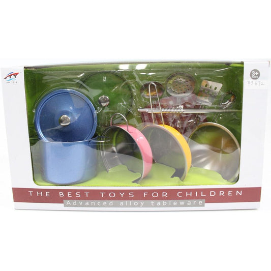 Colorful Metal Pots and Pans Cookware with Utensils Playset for Kids