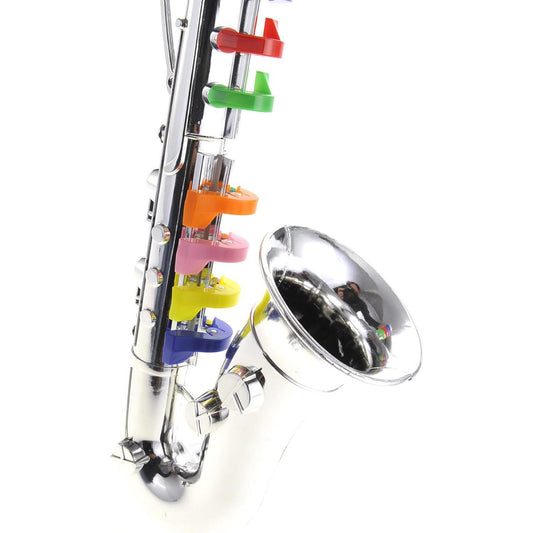 Kids Saxophone Music Toy | Wind Musical Instrument | 8 Colored Keys | Toddlers | Learning Saxophone | Metallic Silver